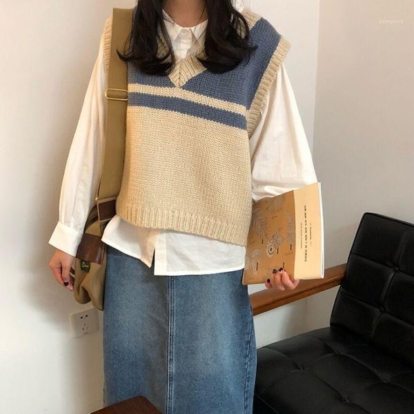 

stripe sweater vest fashion knitted women casual pullover elasticity 2020 spring autumn sleeveless v-neck female waistcoat1, Black;white
