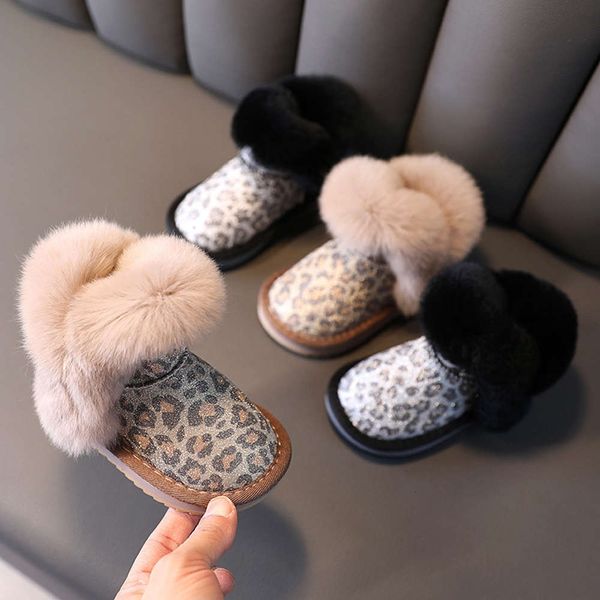 

children' snow plush sho short thickened warm princs girls' winter cotton boots, Black;grey