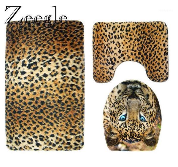 

bath mats 3pcs tiger leopard mat printed toilet seat cover rug flannrl floor set non-slip bathroom carpet foot1