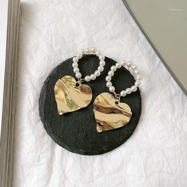 

Woogge Lovely Round Imitation Pearl Exaggerated Large Heart Shape Earrings for Women Long Retro Surface Metal Earrings1, Silver