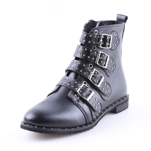 

2021 new female fashion studded ankle winter high flat mark shoes martin boots p7ur, Black