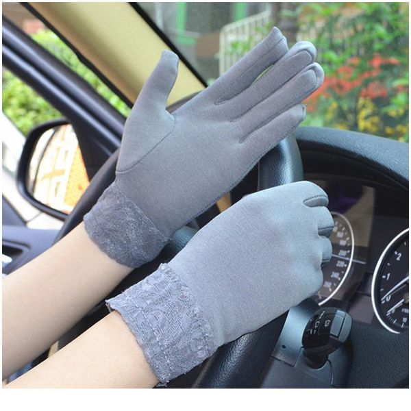 

women velvet lace embroidery elasticity cycling windproof glove touch screen finger mitten gloves winter warm drivin sqclot, Black