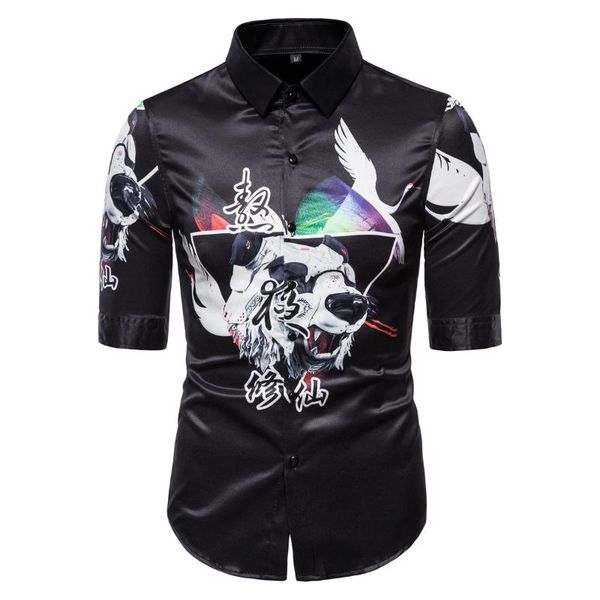

men's casual shirts shirt men personality animal print middle sleeve blouse male trend wild slim summer 2021 white black