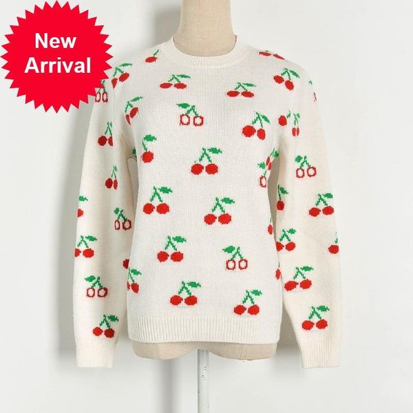 

2021 new winter marks christmas desing cherry embroidered beautiful girl sweater sweet the-neck luxury jumper clothes lz0w, White;black