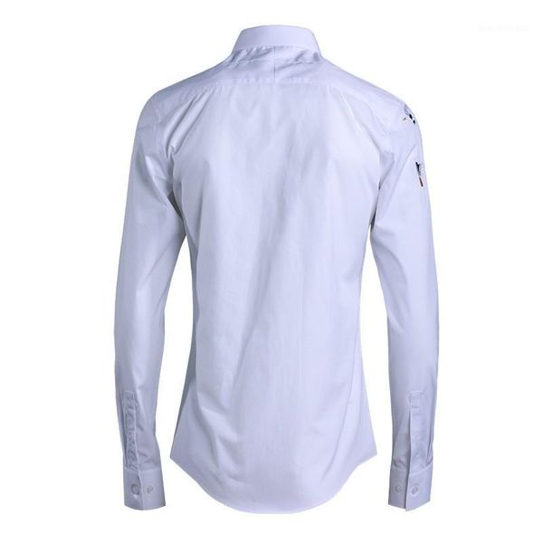 

men's casual shirts classic embroidery men long sleeve slim office fashion black/white/dark blue square collar formal shirt male1, White;black