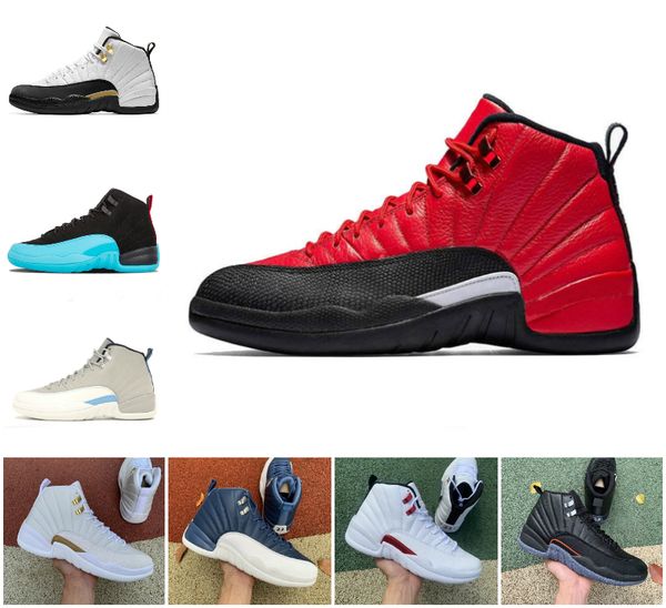 

2022 jumpman reverse flu game 12 12s mens basketball shoes bulls dark grey ovo white fiba game royal indigo twist black winterized gamma blu