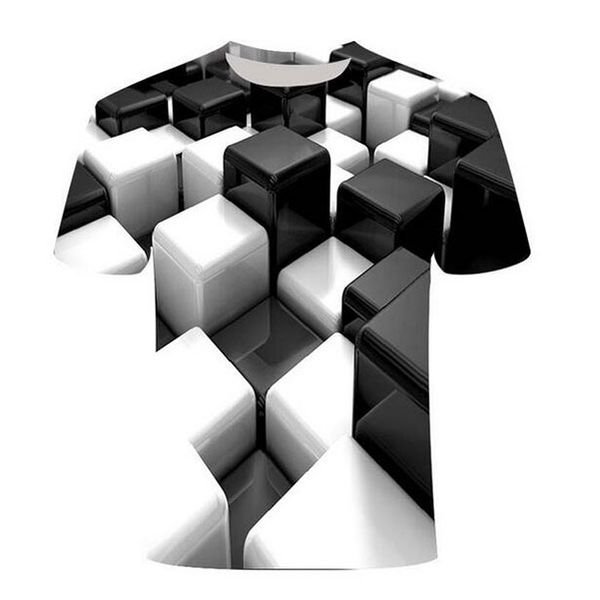 

2020 popular fashion summer style shirt black and white square men short sleeve tee 3d printed t shirts men women couples shirt k13, White;black