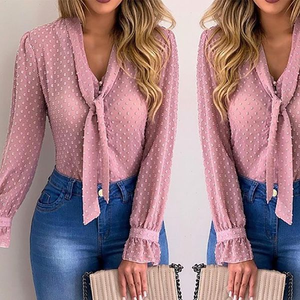 

new elegant chiffon blouses women autumn fashion long sleeve v neck pink office blouse slim casual female plus size, White