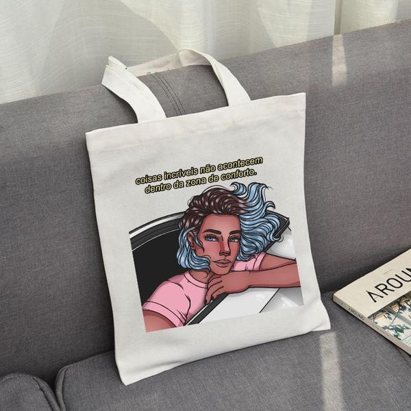 

shopping bags women canvas african art girl print bag foldable for eco reusable cotton1
