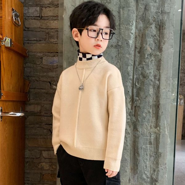 

pullover 2020 new middle winter school boys' foreign sle children's high neck thickened bottomed sweater 7tqx, Blue
