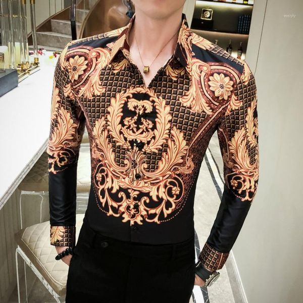 

paisley pattern shirt men camisa social masculina long sleeve shirt black gold baroque men slim fit camisas para hombre1, White;black