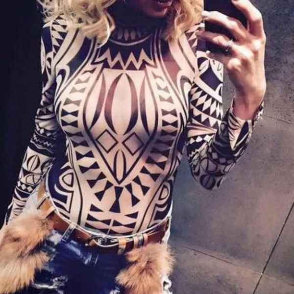 

vintage womens bodysuit print long sleeve leotard bodycon bandage short jumpsuit romper casual summer womens, Black;white