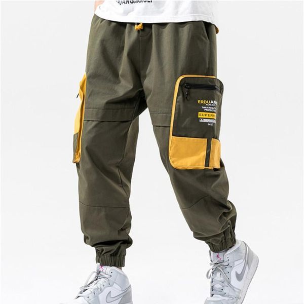 

urban menswear spring and autumn new ins brand hong kong style large pocket overalls loose men's casual pants1, Black