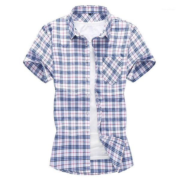 

men's casual shirts men's shirt summer cotton classic plaid short sleeve slim plus size / urban professional asian -7xl1, White;black