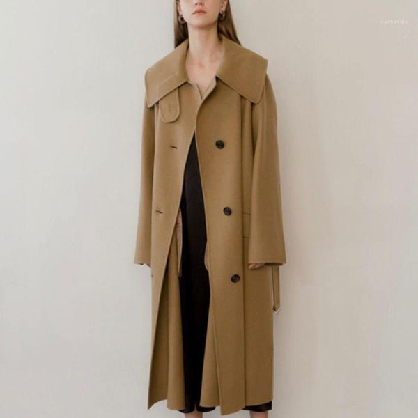 

2019 winter fashion large lapel camel long paragraph over the knee double-faced cashmere woolen coat1, Black