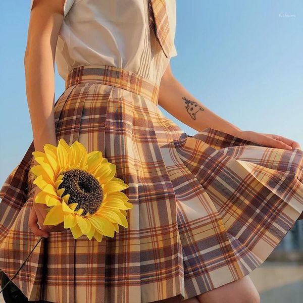 

yellow korean tiktok clothes mini plaid skirts women plus size clothing high waist a-line faldas mujer moda summer kawaii skirt1, Black