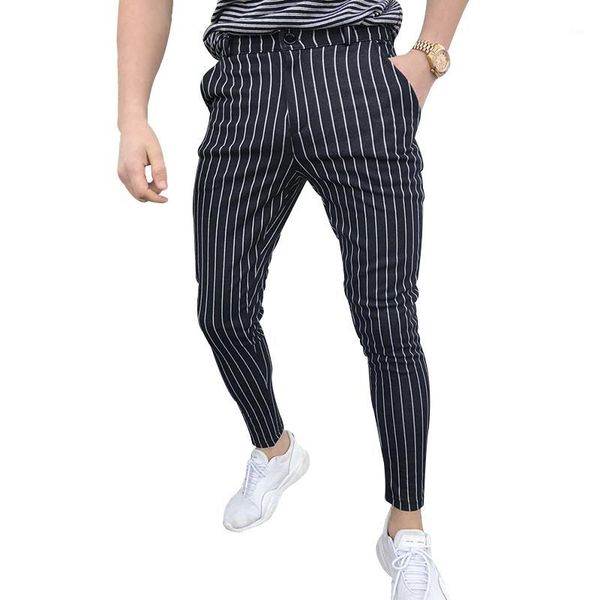 

striped men's casual slim fitness pants joggers trousers black track long sweatpants male elastic bodybuilding streetwear1