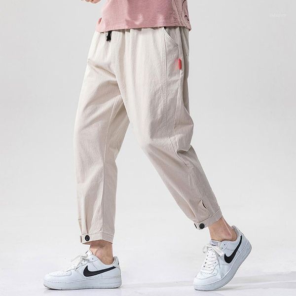 

2020 été hommes lin pantalon hip hop jogging cheville longueur couleur unie respirant mode haute qualité pantalons décontractés1, Black
