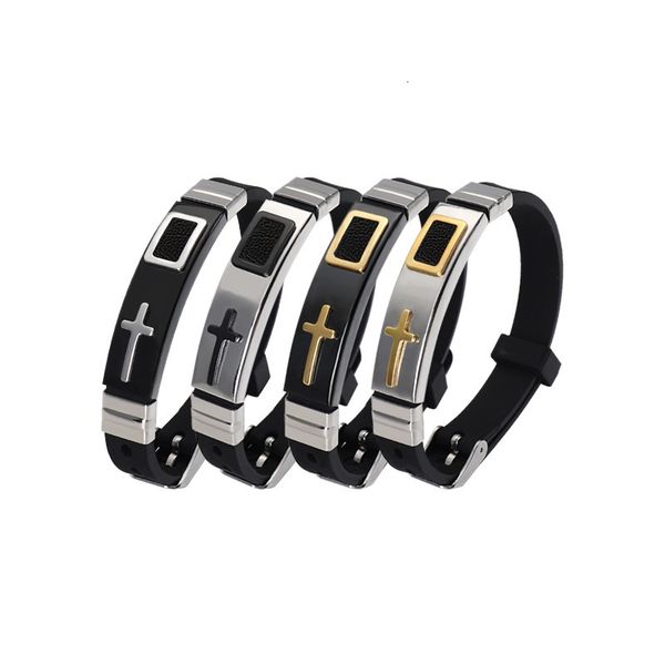 

steel wholesale cross silicone men bracelet with stainless gift rubber