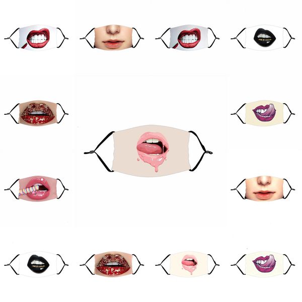

dhl shipping creative lips mask with pm2.5 filter breathable washable mouth cover protective party face masks for women oh9eu, Black