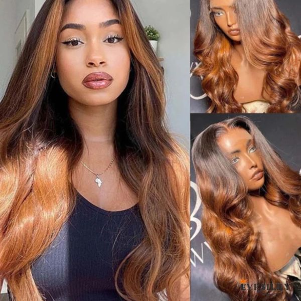 

high density 13x6 ombre lace front wig human hair honey blonde body wave frontal wigs transparent laces pre plucked bleached knots, Black