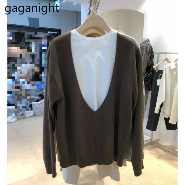 

women's sweaters gaganight casual loose women sweater patchwork o neck pullover drop korean pull femme 2021 spring, White;black