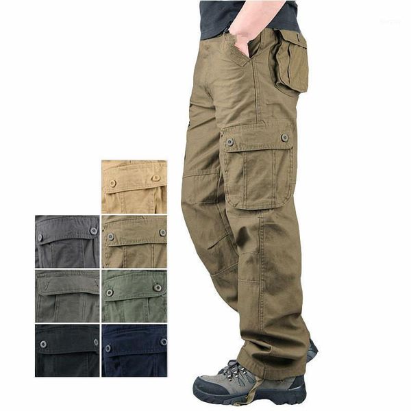 

mens cargo pants tactical pocket overalls male combat cotton loose slacks casua ltrousers army work straight pants1, Black