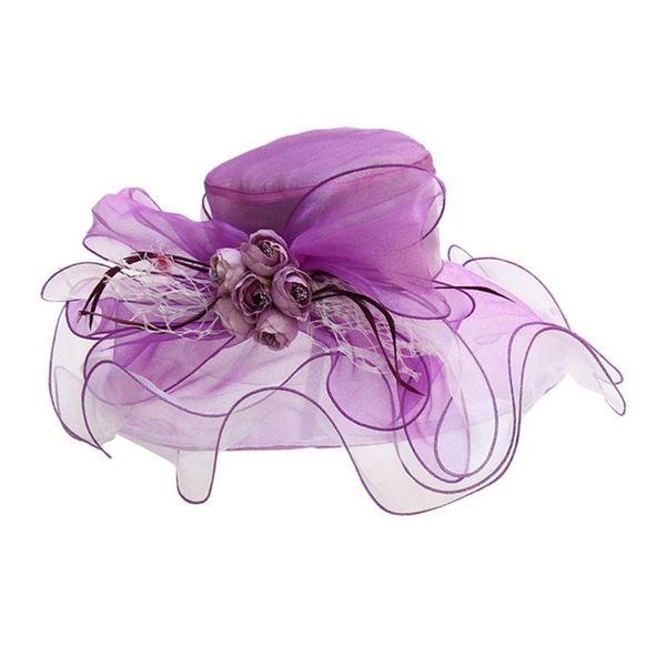 

wide brim hats women retro lace cloche hat elegant mesh veil floral roll up sunscreen foldable wedding fascinator cap, Blue;gray