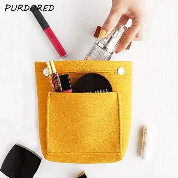 

purdored 1 pc solid color cosmetic bag large capacity makeup purse travel felt bag organizer handy handbag in cosmetiquera1