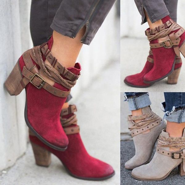 

2020 women buckle strap ankle boots platform shoes ladies zip spring gladiator fashion high heels female plus size chunky heel, Black