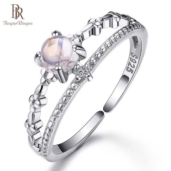 

bague ringen 100% silver 925 rings female simple fashion engagement ring with natural moonstone gemstone fine jewelry gift y200321, Slivery;golden