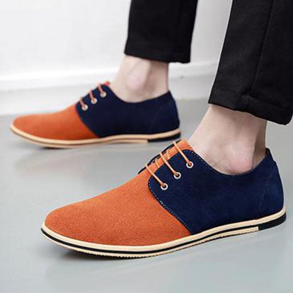 

38~48 genuine leather suede dress shoes classic men color matching formal wedding shoe patchwork pointed toe lace up derby shoes, Black