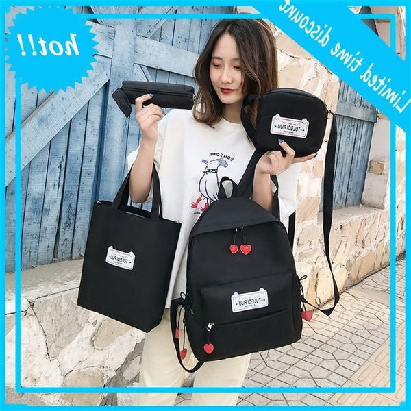 

four piece 2020 new junior fashion schoolbag cute peach heart girls' senior high school backpack