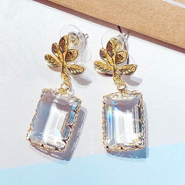 

dangle & chandelier korean leaf transparent square crystal drop earrings women 2021 temperament simple pendientes statement hanging jewelry, Silver