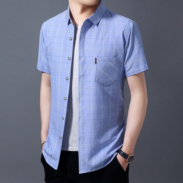 

wcwqa summer coat casual sleeve korean slim trend men's coat shirt thin shirtshort shirt men's loose plaid inch fhrtq, Blue