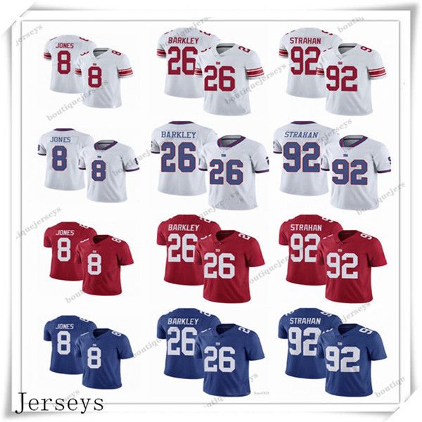 

new york giants 26 saquon barkley 10 eli manning 92 michael strahan 8 daniel jones football jerseys blue red rush, Black;red