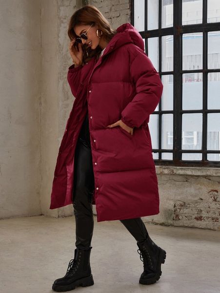 

slant pocket button front hooded winter coat f1di#, Black