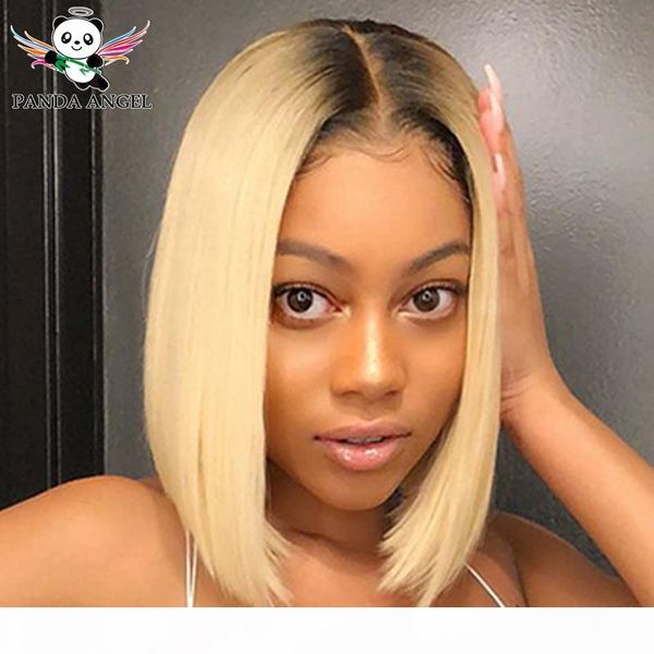 

panda 13x4 613 blonde lace front bob wigs brazilian remy 150% density 1b 613 pink green yellow short blonde bob human hair wigs, Black