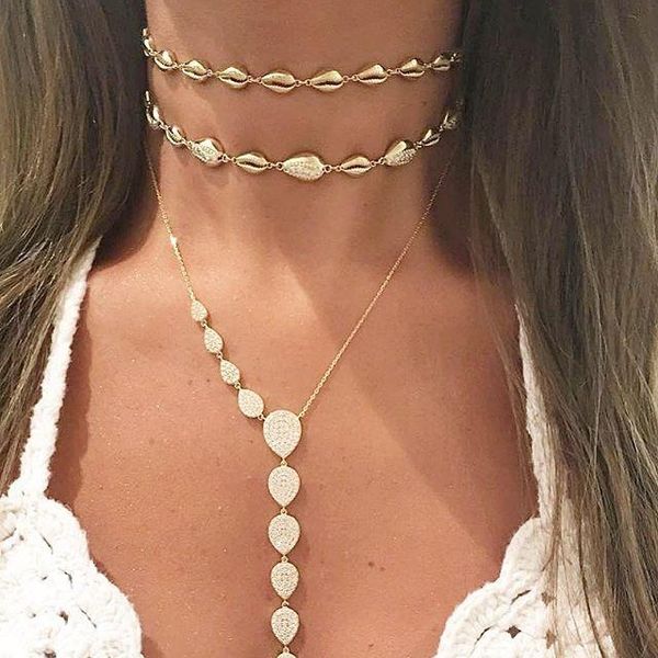 

chokers 2021 summer women fashion choker chain gold color high polished sea shell charm bead necklace, Golden;silver