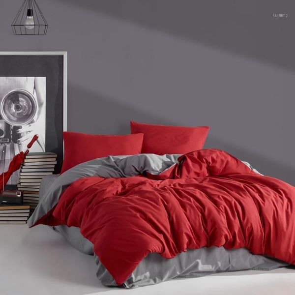

red&grey luxury solid bed linen cotton set ranforce bedding set twin/full//king size 3/4/5 pcs bed sheet duvet cover1