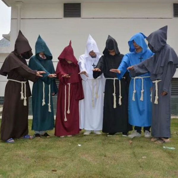 

robe halloween cosplay medieval monk's friar's wizard's dress priest's clothing christian cos costume, Black;gray