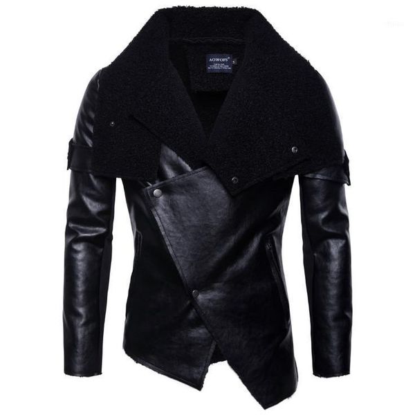 

2020 new men autumn fashion punk leather jacket casual motorcycle leather jacket male coat personality lrregular1, Black