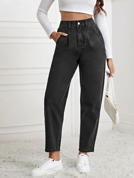 

high waist plicated detail jeans s3hc#, Blue