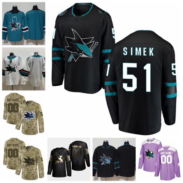 

2021 customize #51 radim simek san jose sharks jerseys golden edition camo veterans day fights cancer custom stitched hockey jerseys, Black;red