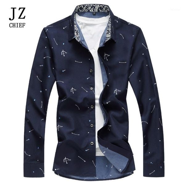 

jz chief mens long sleeve shirts plus size printed shirt slim fit casual business social dress shirt male spring autumn blouses1, White;black