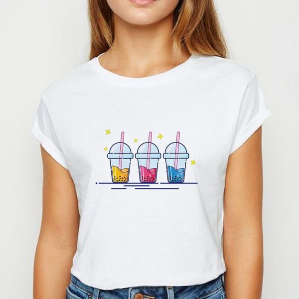 

fashion tea with milk tshirt spring summer ulzzang t shirt women comfortable versatile tee loose o-neck t-shirts, White
