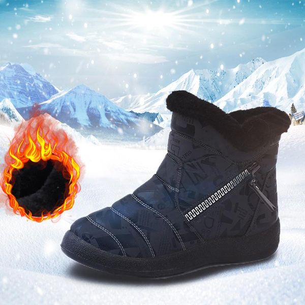 

winter shoes women snow boots woman sewing plush female fashion graffiti ankle boots zipper warm platform flat faux fur ladies, Black