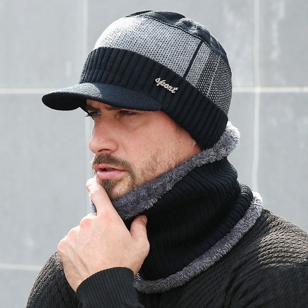 

hats for skullies beanie winter cap men women wool scarf caps set balaclava mask gorras bonnet knitted hat 2020, Golden;silver