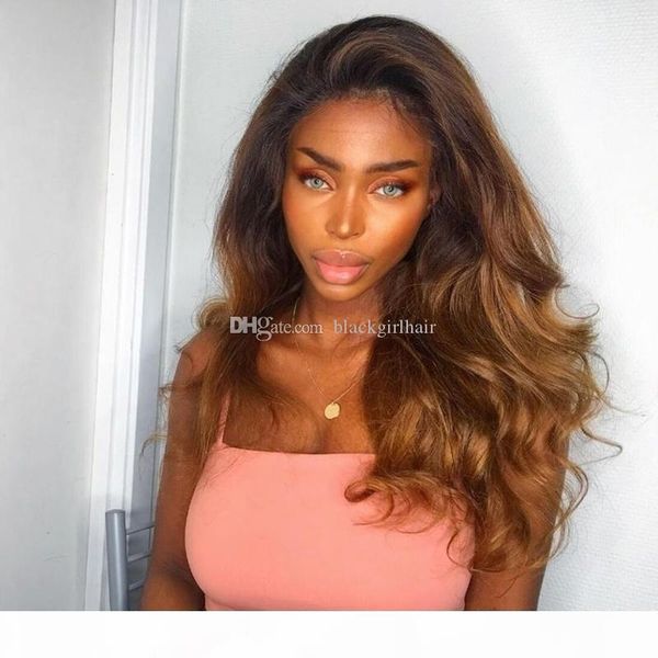 

ombre full lace human hair wigs with baby hair two tone brazilian remy wig 150density natural wave full lace wig, Black;brown