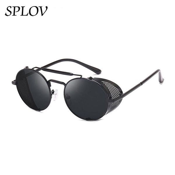 

new steampunk retro round metal sunglasses men women brand designer glasses metal shields shades uv400 eyewear, White;black